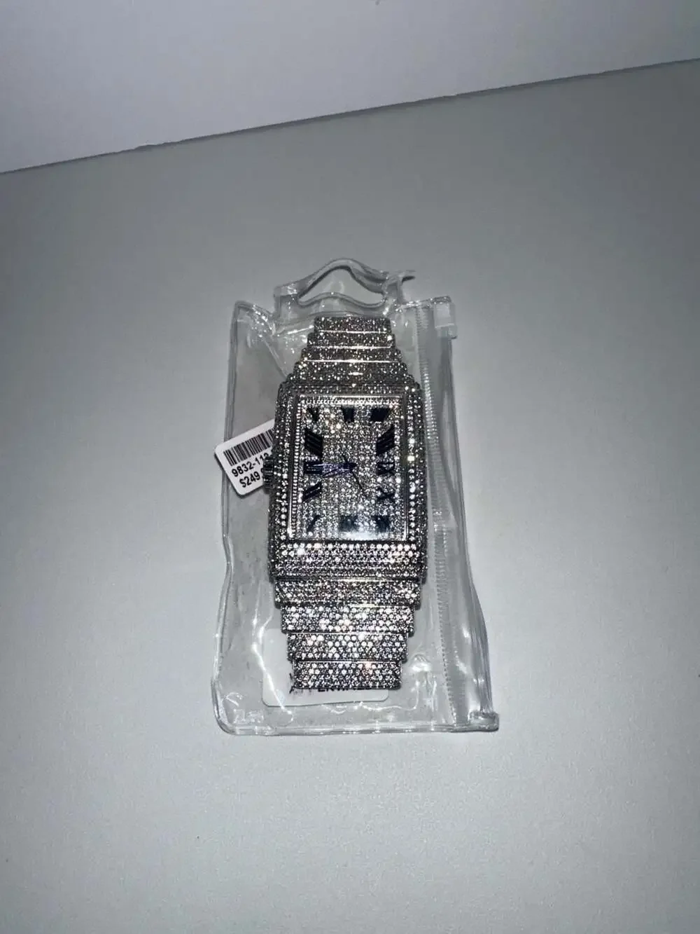 Ice Star Fully Iced Out Diamond Rectangle Watch Silver